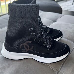 CHANEL Suede Interlocking CC Logo Sock Sneakers, Size 39